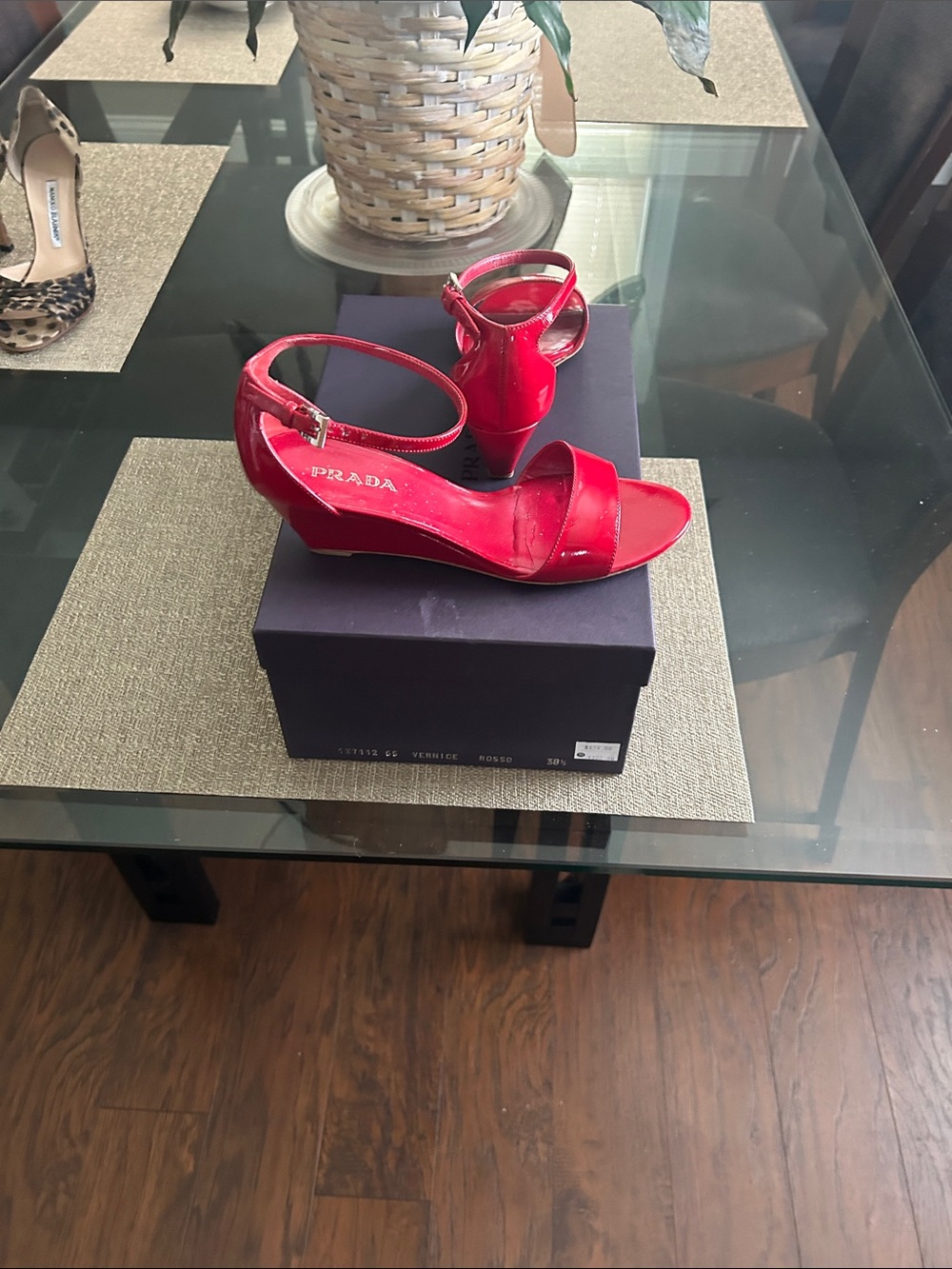 Prada Red Patent Leather Ankle-Strap Heels - Picture 4 of 4